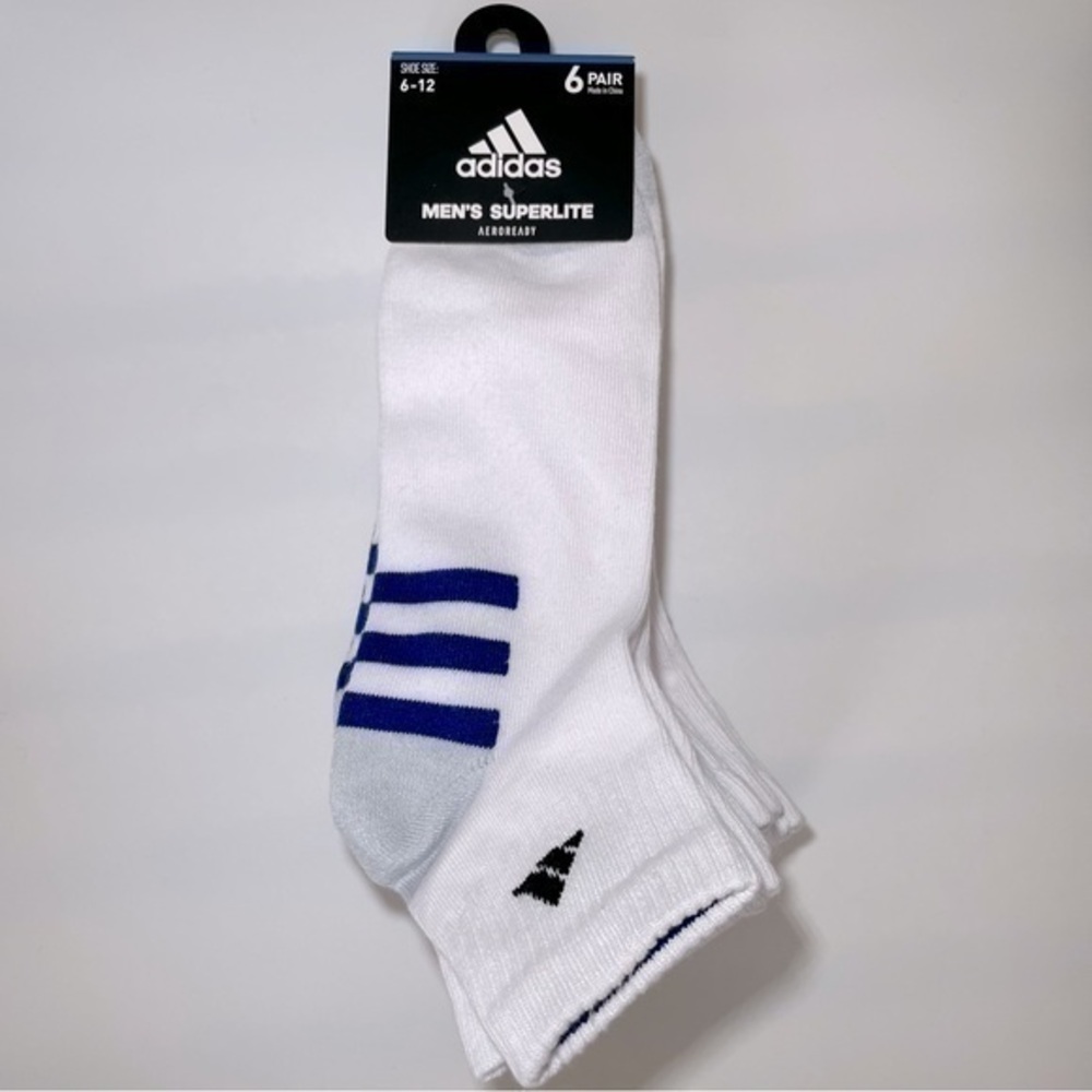 Adidas men’s quarter socks 6 pairs size 6-12 white blue gray